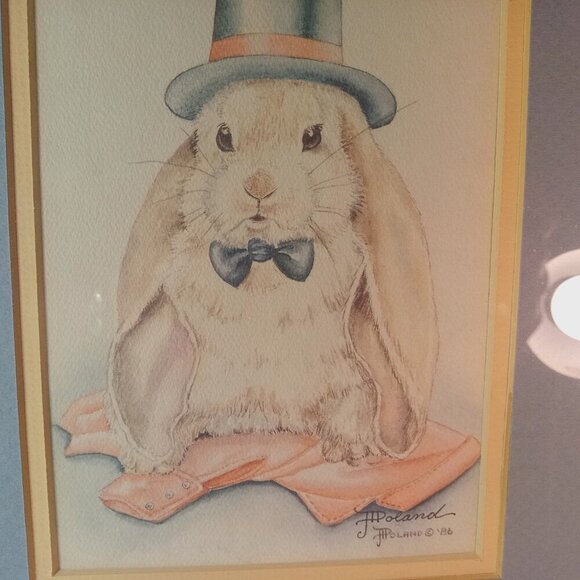 COPY - Vintage Signed 80s Wood Framed Bunny Rabbit Art - Picture 6 of 7